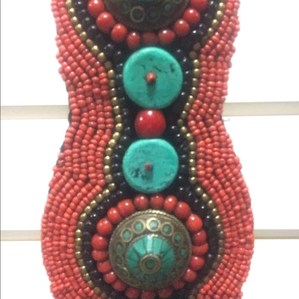 Turquoise and coral handmade belt.  No brand.  Artisan made.  Gorgeous! - Picture 2 of 7